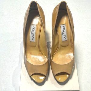 Jimmy Choo Patent Leather Nude peep toe heels